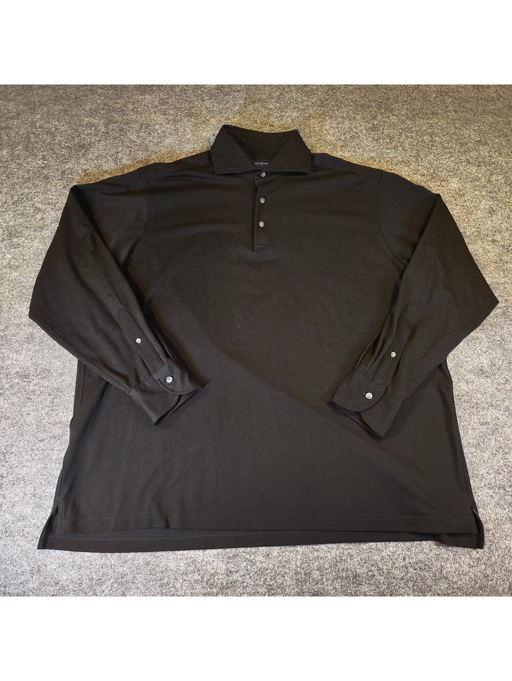 Proper Cloth Men's Black Long Sleeve Knit Polo Shirt Spread Collar Size Custom/L
